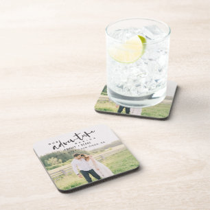 Unser Abenteuer beginnt Skript-Foto Save the Date Getränkeuntersetzer