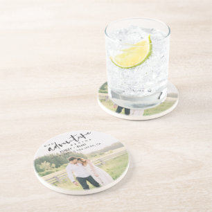 Unser Abenteuer beginnt Skript-Foto Save the Date Getränkeuntersetzer