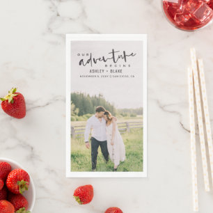 Unser Abenteuer beginnt Skript-Foto Save the Date Serviette