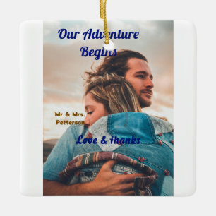Unser Abenteuer beginnt, um ein paar Foto Liebe & Keramikornament