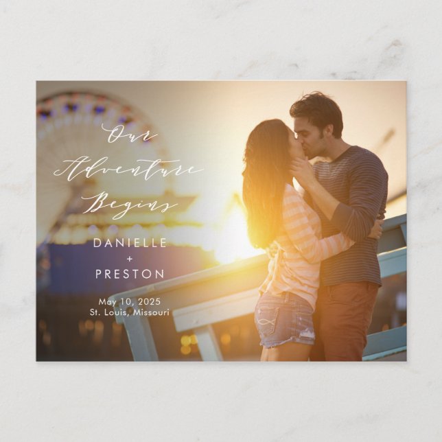 Unser Abenteuer EDITABLE COLOR Save the Date Postkarte (Vorderseite)