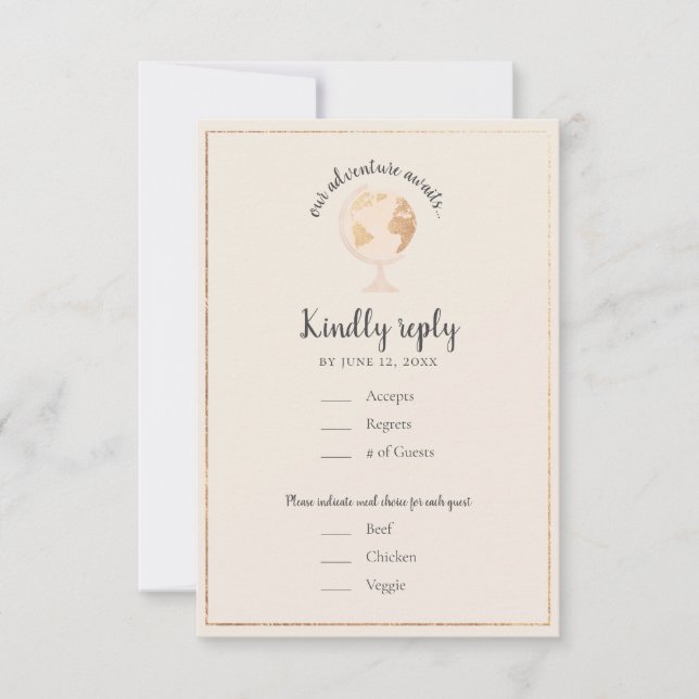 Unser Adventure World Globe Map Reisethema Hochzei RSVP Karte (Vorderseite)