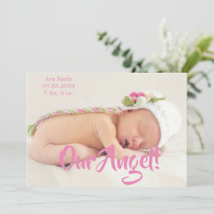 Unser Angel Pink Foto Script Personalisierte Gebur Ankündigung