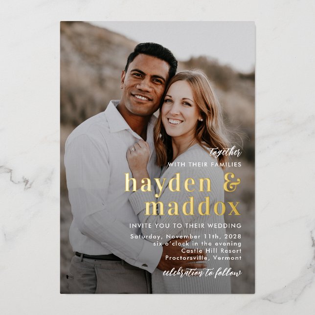 Unser Augenblick echter FOIL Foto Hochzeitseinladu Folieneinladung (Vorderseite)