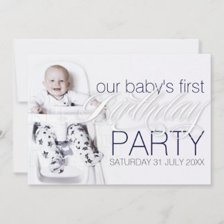 Unser Baby Boy Foto Geburtstag Weiße Party Einladu Einladung