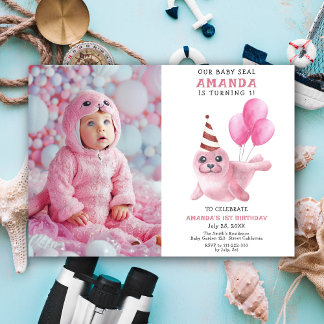 Unser Baby Siegel 1. Geburtstag Pink Girl Party Einladung