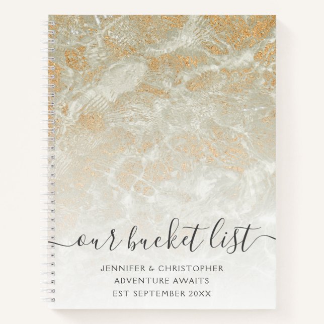 Unser Bucket List Sand Marble Gold Glitzer Notizbuch (Vorderseite)
