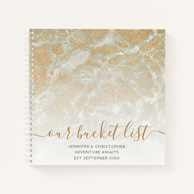 Unser Bucket List Sand Marble Gold Glitzer Notizbuch (Vorderseite)
