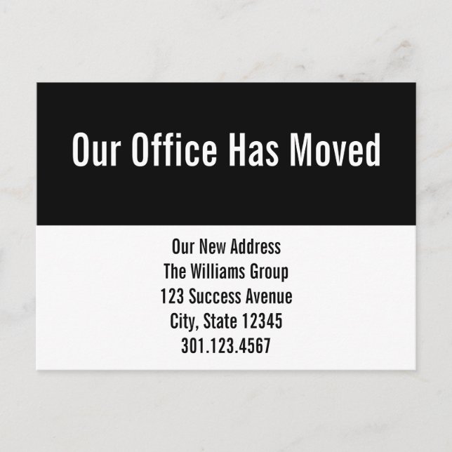 Unser Büro hat den Wechsel der Ankündigungskarte v Ankündigungspostkarte (Vorderseite)