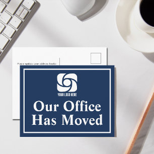 Unser Büro ist umgezogen Navy Blue Business-Logo Postkarte
