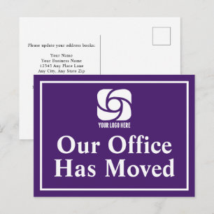 Unser Büro ist umgezogen Purple Business Logo Postkarte