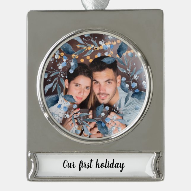 Unser erster Urlaub Banner-Ornament Silber (Vorderseite)