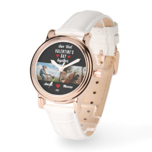 Unser erster Valentinstag zusammen 2 Fotos Schwarz Armbanduhr