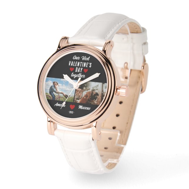 Unser erster Valentinstag zusammen 2 Fotos Schwarz Armbanduhr (Winkel)