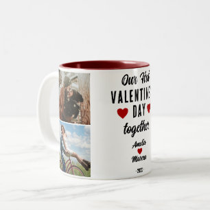 Unser erster Valentinstag Zusammen Herz 2 Fotos Zweifarbige Tasse
