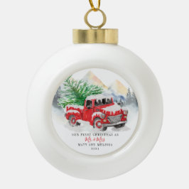 Unser erster Verheirateter Weihnachtsrottwagen Keramik Kugel-Ornament