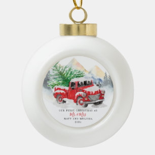 Unser erster Verheirateter Weihnachtsrottwagen Keramik Kugel-Ornament