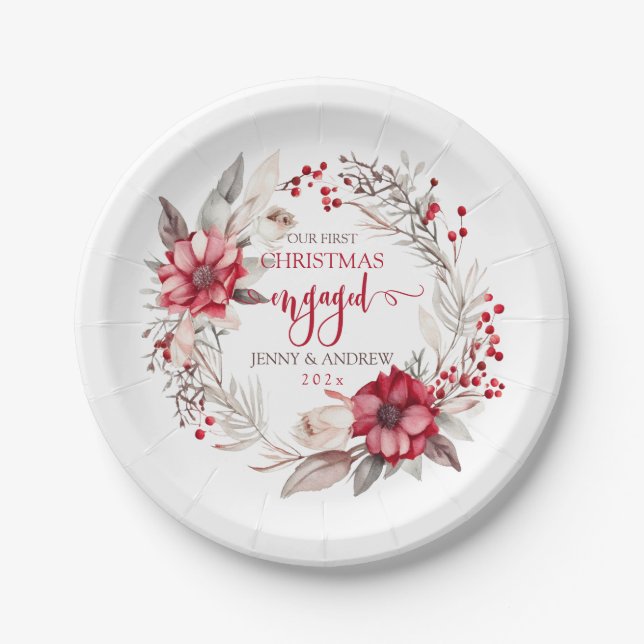 Unser erster Verlobter Weihnachtskranz Pappteller (Vorderseite)
