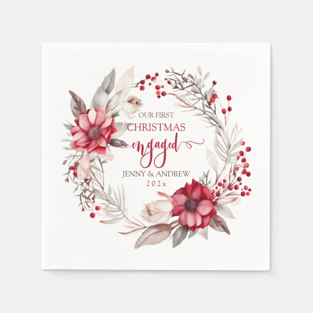 Unser erster Verlobter Weihnachtskranz Serviette (Vorderseite)
