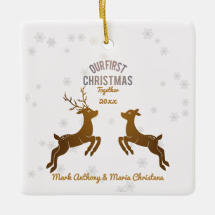 Unser erster Weihnachten anpassbarer Rentier-Schmu Keramikornament