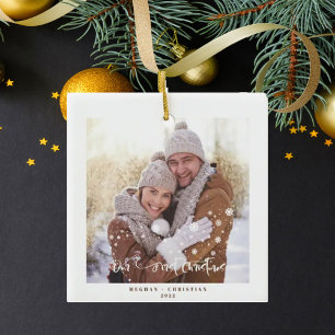 Unser erster Weihnachts-2-seitiger Foto-Urlaub Keramikornament