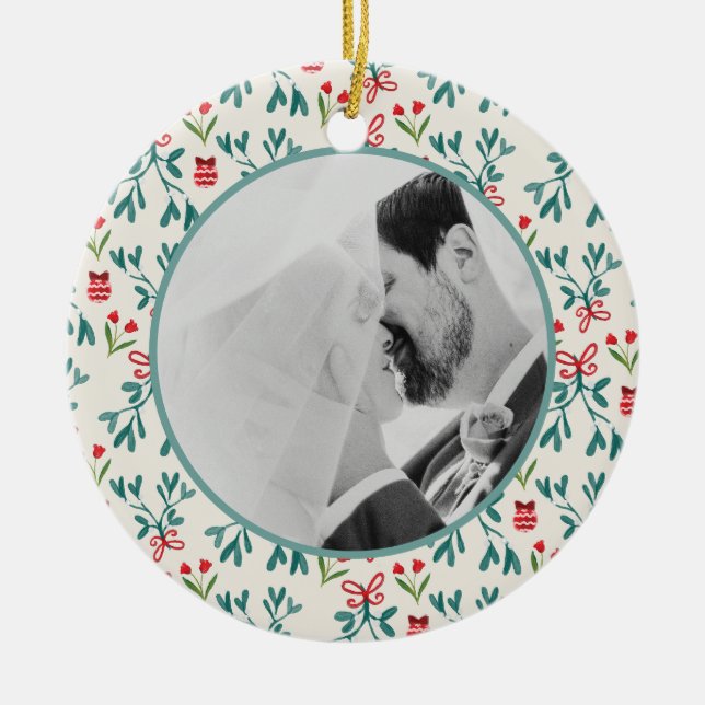 Unser erster Weihnachts-Verheiratet Handgemälde Mi Keramik Ornament (Vorne)