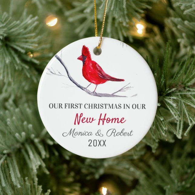 Unser erster Weihnachts-Zuhause Red Kardinal Bird Keramik Ornament (Baum)
