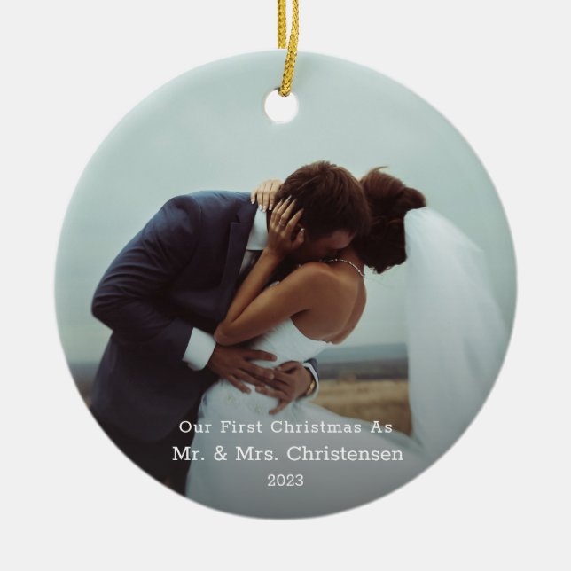 Unser Erster Weihnachtsmann & Mrs. Verheiratet Fot Keramik Ornament (Vorne)