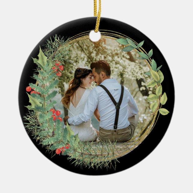 Unser Erster Weihnachtsmann und Frau Foto Keramik Ornament (Vorne)