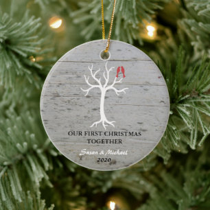 Unser erster Weihnachtszusammen Liebe-Vogelbaum Keramikornament