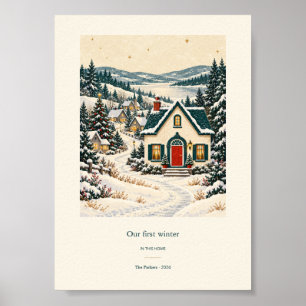 Unser erster Winter in einem Cottage mit roter Tür Poster
