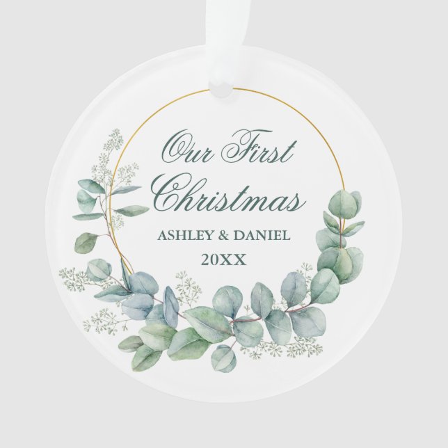 Unser erstes Eucalyptus-Weihnachten  Grün Ornament (Vorderseite)