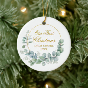 Unser erstes Eukalyptus-Weihnachtsfest  Gold Keramik Ornament