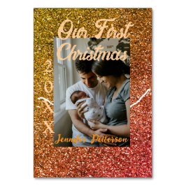 Unser erstes Foto in Orange-Glitzer Tischnummer