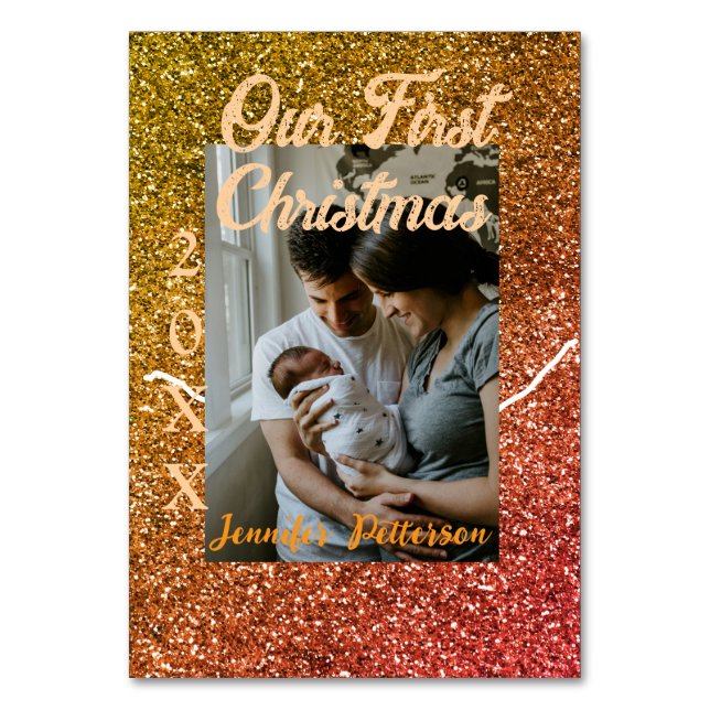 Unser erstes Foto in Orange-Glitzer Tischnummer (Vorderseite)