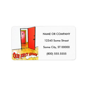 unser erstes Haus Comic-Tür Adressaufkleber