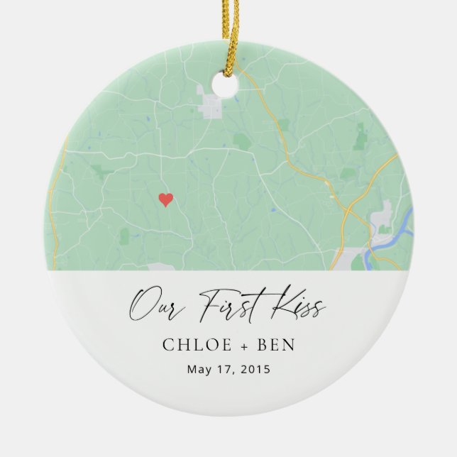 Unser erstes Kiss Personalisiert Map Keramik Ornam Ornament (Vorne)