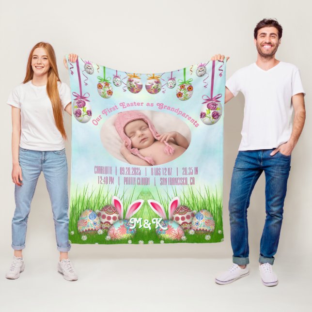 Unser erstes Ostern als Großeltern Baby Pink Foto Fleecedecke (Beispiel)