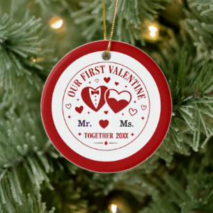 Unser erstes Valentinstag-Romantik-Rot-Herzen Keramik Ornament
