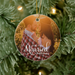 UNSER ERSTES VERHEIRATETES CHRISTMAS-Foto Keramik Ornament