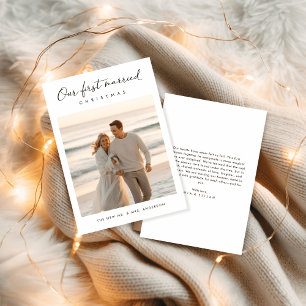 Unser erstes Verheiratetes Foto an der Weihnachtsk Feiertagskarte
