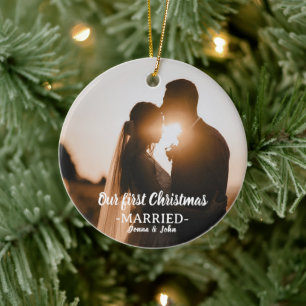 Unser erstes Verheiratetes Foto für Whimsikskripte Keramik Ornament