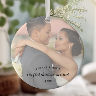 Unser erstes Verheiratetes Foto zu Weihnachten Keramik Ornament