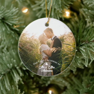 Unser erstes Verheiratetes Foto zu Weihnachten Keramik Ornament