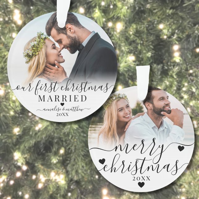 Unser erstes Verheiratetes Foto zu Weihnachten Ornament (Our First Christmas Married Couple 2 Photo Ornament)