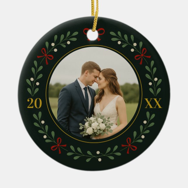 Unser erstes Verheiratetes Weihnachten - Evergreen Keramik Ornament (Vorne)