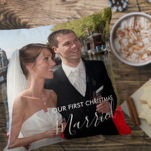 Unser erstes Verheiratetes Weihnachts-2-Foto Kissen