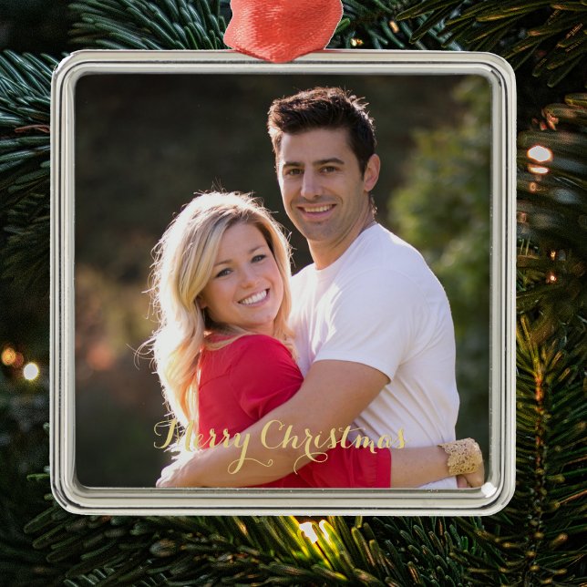 Unser erstes Verheiratetes Weihnachts-Gold-Text 1. Ornament Aus Metall (Our First Christmas Married Elegant Gold Text 1st Metal Ornament)