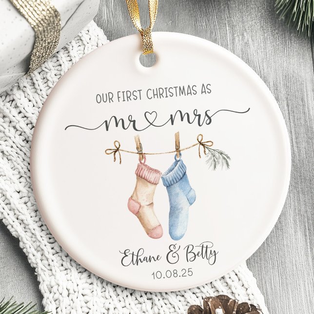Unser erstes Verheiratetes Weihnachtsgeschenk Keramik Ornament (first christmas married ornament, newlywed christmas ornament, personalized couple ornament, just ma)