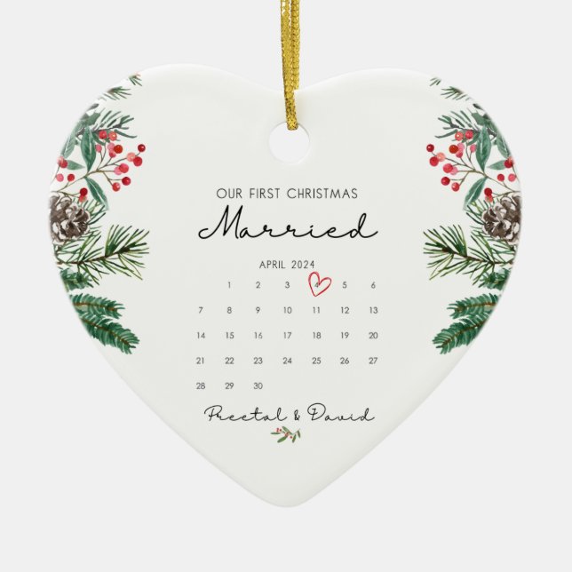 Unser erstes Verheiratetes Weihnachtsgeschenk Keramik Ornament (Vorne)